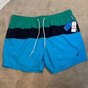 Nautica Men’s Teal/Navy/Turquoise Colorblock Swim Trunks